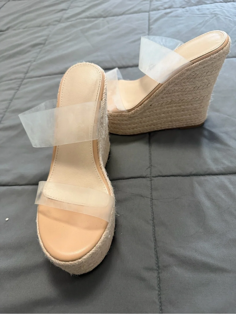 Clear Strap Beige Wedge Sandals – Women